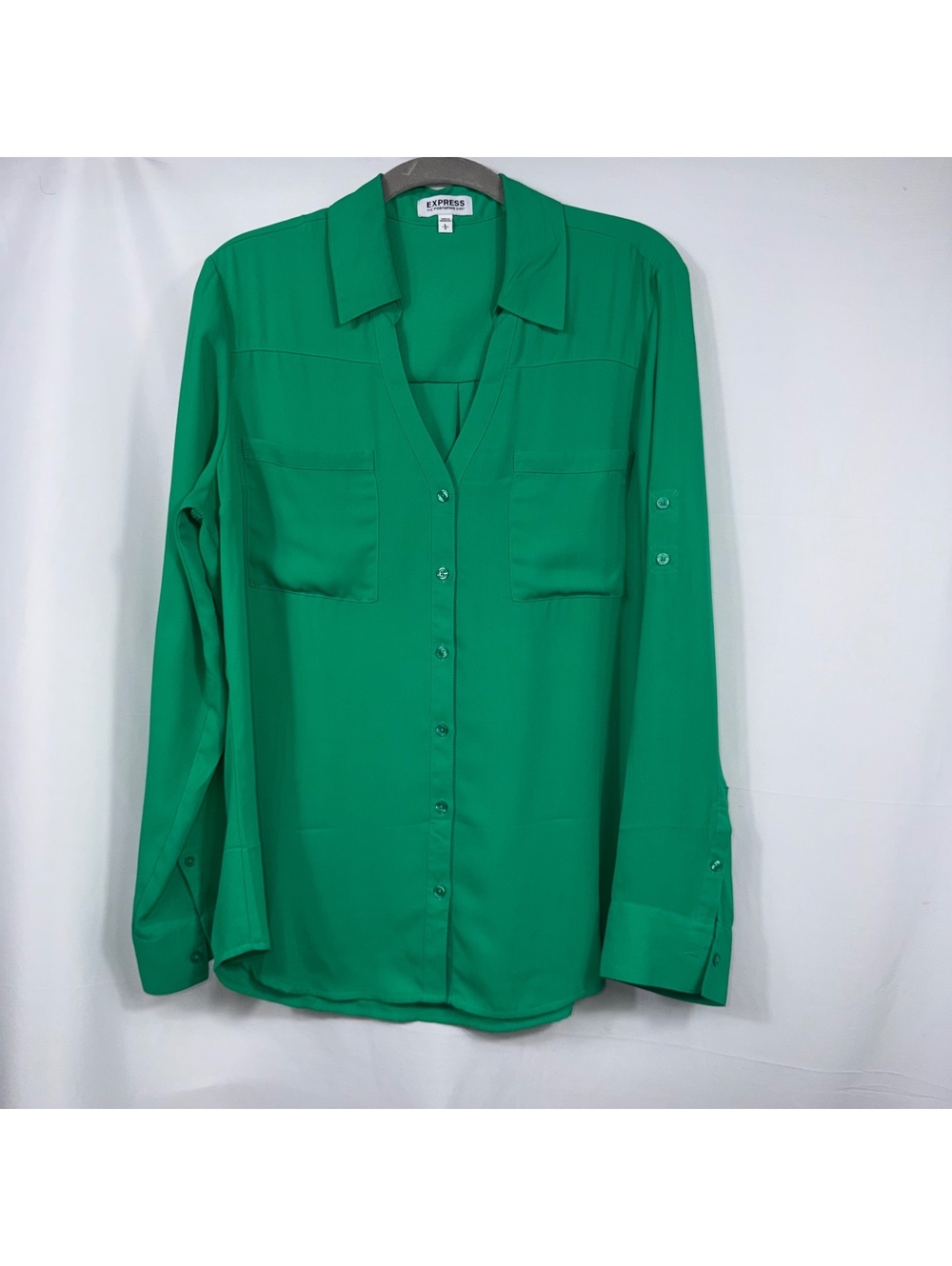 Express Portofino Shirt Green Button Front Large